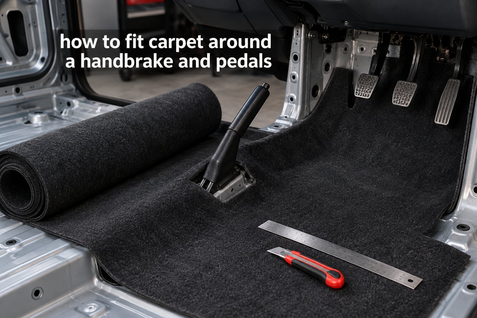 how to fit carpet around a handbrake and pedals